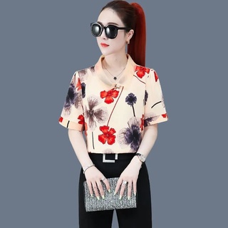 ❃❁☌ดอกไม้เสื้อแขนสั้นผู้หญิง 2021 ฤดูร้อนใหม่บางส่วนหลวมด้านบนผู้หญิงทุกการแข่งขันแม่ชีฟองด้านบน