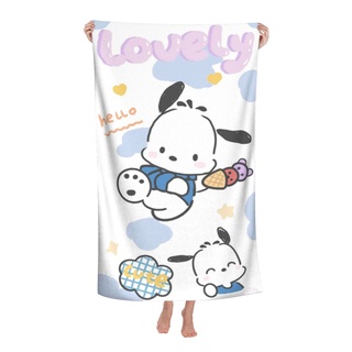 【In stock】 Sanrio Pochacco ผ้าขนหนูชายหาด ผ้าขนหนูไมโครไฟเบอร์ขนาดใหญ่พิเศษ ผ้าขนหนูชายหาดแห้งเร็วแห้งเร็ว ของขวัญท่องเที่ยว (31×51 นิ้ว)