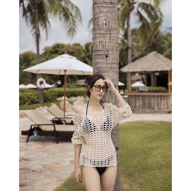 เสื้อคลุมชุดว่ายน้ำ คลุมบิกินี่ ถักตาข่ายลายหัวใจ | Shopee Thailand