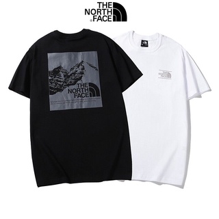 HH White and black THE NORTH FACE T-shirt classic logo O-neck short-sleeved printing outdoor ins wind cotton  คอกลม