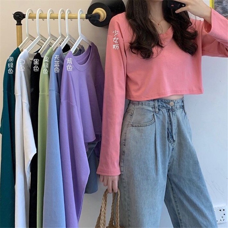 ภาพหน้าปกสินค้าYUI เสื้อครอปแขนยาว คอกลม คอกว้าง สไตล์เกาหลีสำหรับผู้หญิง 9019 จากร้าน yui_sirilak21 บน Shopee