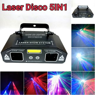 ไฟดิสโก้เลเซอร์ 5IN1 ลายเส้น /RB+gobo/RG +strobe /W   disco laser dicsco laser light PARTY LIGHT ไฟดิสโก้เทค