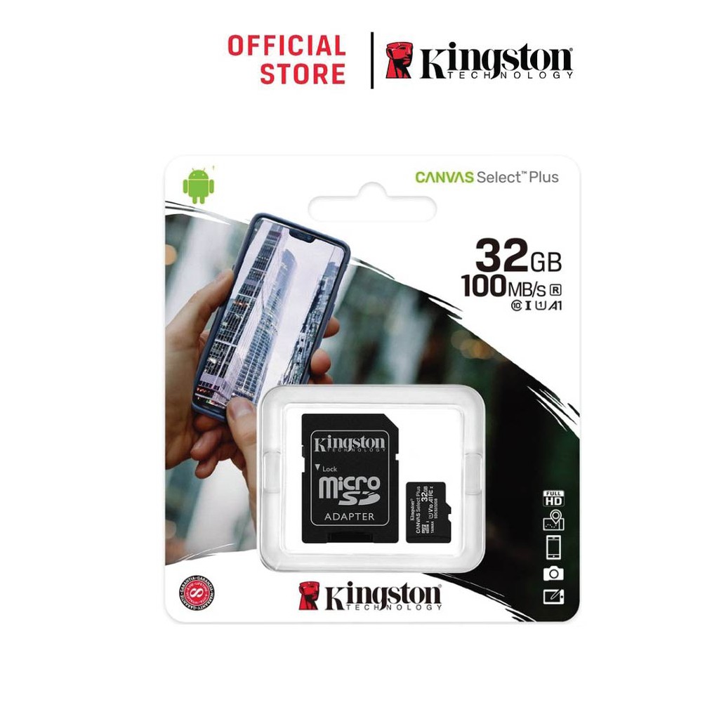 ภาพหน้าปกสินค้าKingston 32GB รุ่น Canvas Select Plus Class 10 ความเร็ว 100 MB/s (Read) แบบ MicroSDHC Card + SD (SDCS2/32GB) จากร้าน kingston_online บน Shopee