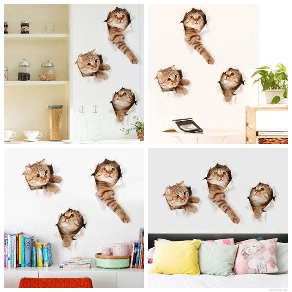 สติ๊กเกอร์รูปแมว-ตกแต่งบ้าน-สติ๊กเกอร์ตกแต่งห้อง-สติกเกอร์ติดผนัง-3d-สติ๊กเกอร์ตกแต่งผนัง-3d-cat-wall-sticker-home-decal