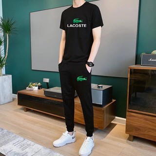 **BK208+KU325** ชุดเซ็ทแฟชั่นเกาหลี เสื้อยืดแขนสั้นสกรีนลาย+กางเกงขาจั๊มทรงออกกำลังกาย ใส่ได้ทั้งหญิงและชาย*ปลีก-ส่ง*
