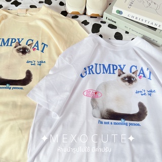 เสื้อยืดครอป {ลด20% ใส่โค้ด: WGVTJU} 🍊พร้อมส่ง ♡MEXOCUTE เสือยืดผ้าTCพิมพ์ลาย Grumpty Cat