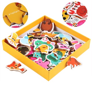 [CHOO] Large Matching Puzzle Cards 3D Wooden Cartoon Animal Fruit Vegetable Traffic Baby Educational Learning Jigsaw
