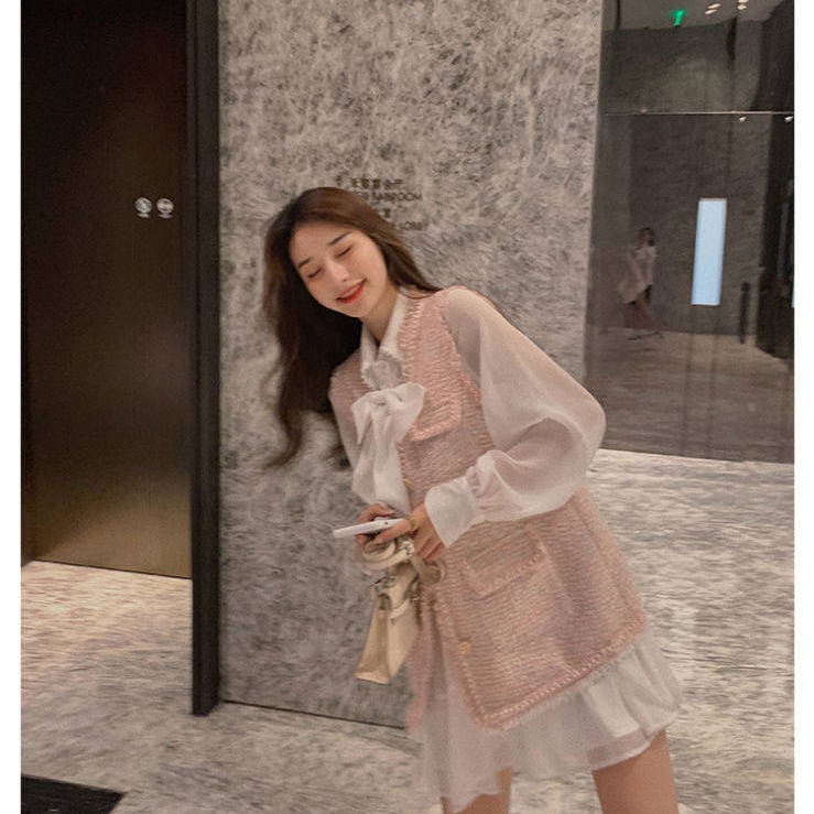 hot-sale-little-xiangfeng-สีชมพูเสื้อกั๊ก-2-ชิ้นเสื้อผ้าฤดูใบไม้ร่วง-2020-ใหม่หญิงต้นฤดูใบไม้ร่วงทอดสตรีทแฟชั่นชุด
