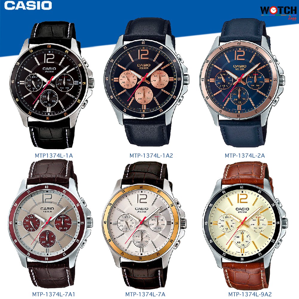 ภาพหน้าปกสินค้าCASIO นาฬิกาข้อมือ ผู้ชาย สายหนัง รุ่น MTP-1374L MTP-1374L-1A MTP-1374L-7A MTP-1374L-7A1