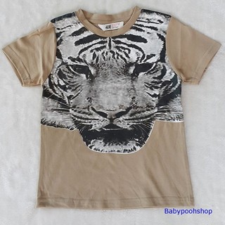 เสื้อยืด สกรีนลาย หน้าเสือ สีน้ำตาล size 2-4y / 8-10y