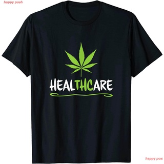 เสื้อยืดกัญชา Healthcare - THC Pot Leaf Support Medical Marijuana Weed T-Shirt เสื้อยืดใบกัญชาสีดำ 100% คุณภาพสูง
