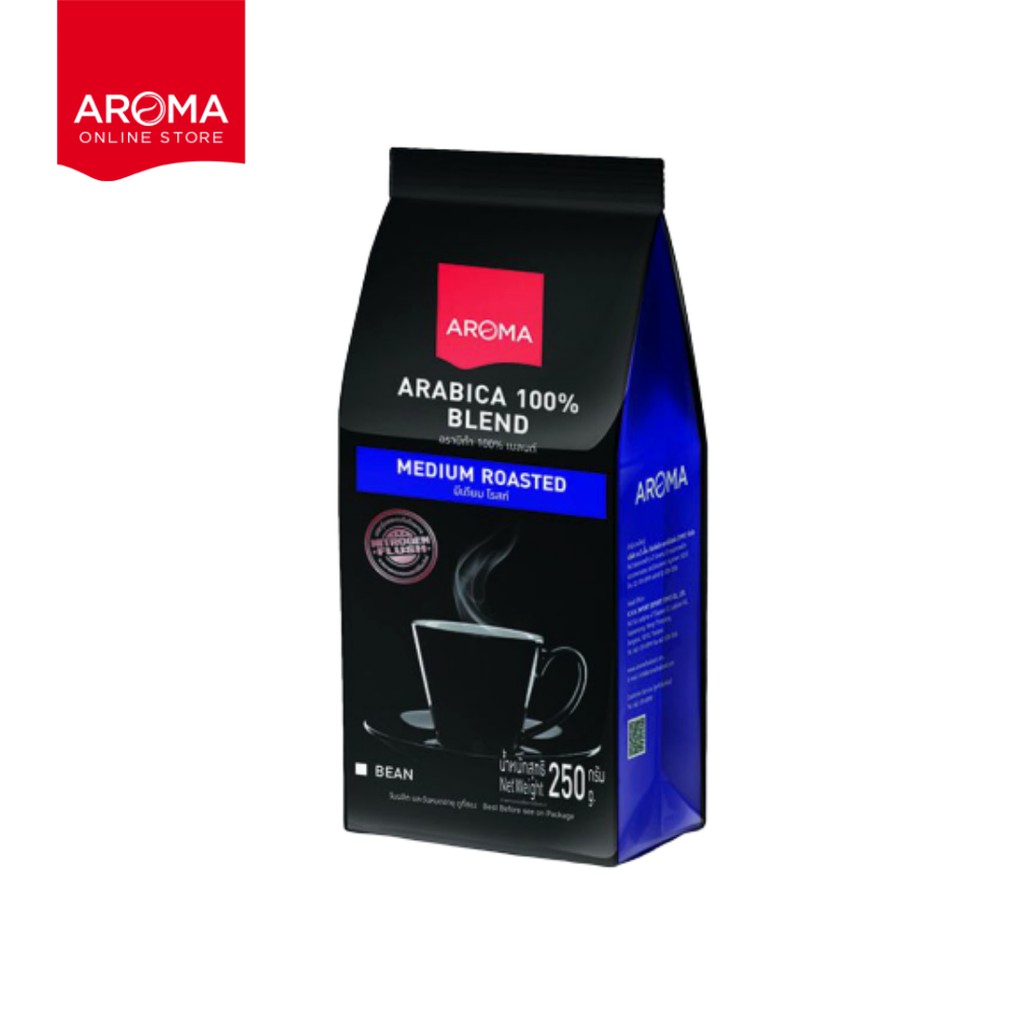 aroma-coffee-เมล็ดกาแฟคั่ว-arabica-100-ชนิดเม็ด-250-กรัม-ซอง
