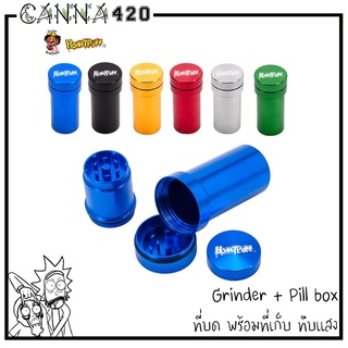 Grinder + Pill box HONEYPUFF ALUMINUM GRINDER WITH STORAGE CONTAINER ONE TO MORE KIT ที่บดสมุนไพร