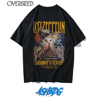 เสื้อยืดวงดนตรีเสื้อยืดคอกลมcrew neckเสื้อยืด มีไฟ Led ลาย Zeppelin Stairway to Heaven สไตล์วินเทจ ขนาดใหญ่S-4XLall size