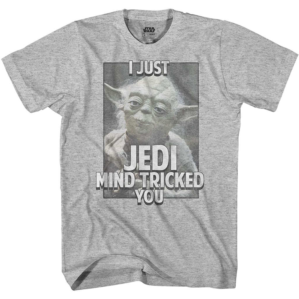 เสื้อยืด-พิมพ์ลายกราฟิก-star-wars-yoda-jedi-mind-tricked-mandalorian-funny-humor-pun-สําหรับผู้ชาย