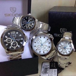 SKONE นาฬิกาข้อมือผู้ชาย-หญิง Quartz analog(3)กันน้ำ3ATMเรือนสแตนเลส2ไมครอน พร้อมส่