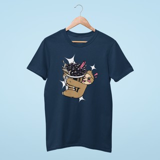 เสื้อยืด XXL BearOgraphY Bubble Tea SLOTH Unisex Graphic T Shirt 100% Cotton เสื้อยืดสกรีน ลายสล็อต สีกรม ไซส์ใหญ่พิเศษ