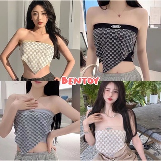 Bentoy(6098)เสื้อเกาะอกไหมพรม ดีเทลลายอังกฤษ ทรงสามเหลี่ยม ดูแพง