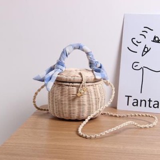 (พร้อมส่ง)กระเป๋าสะพายสาน ทรงน่ารักๆ ที่ถือพันผ้าลายสก๊อต ถือไปทะเล เก๋ๆ น่ารักมากกก💕