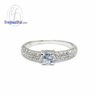 Finejewelthai-แหวนอะความารีน-แหวนเพชรCZ-แหวนเงินแท้-พลอยประจำเดือนเกิด-Aquamarine-Silver-Ring-Birthstone-R1261aq