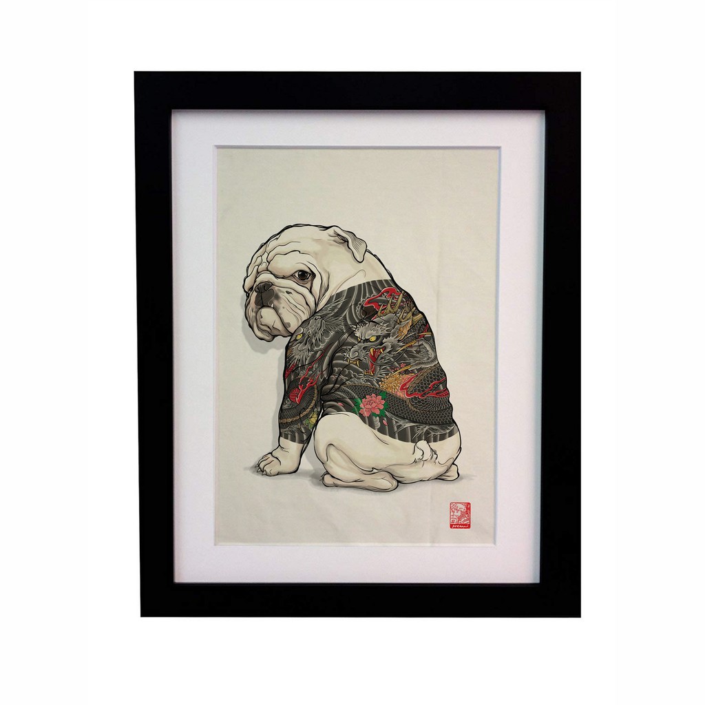 bulldog-tattoocanvas-fabric-no-frame-ผ้าแคนวาส-พิมพ์ลาย-หมาสัก-บลูด๊อก-มังกร-ไม่มีกรอบขนาด-34-5x48-5-ซม