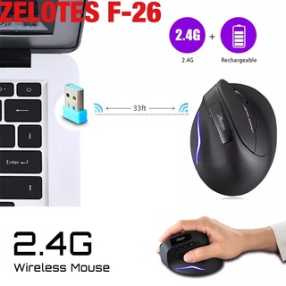 ZELOTES ใหม่แนวตั้งเมาส์สำหรับเล่นเกม11ปุ่ม แบบไร้สาย RGB Optical Remote Ergonomic เม้าส์สำหรับ PUBG LOL ZELOTES F-26