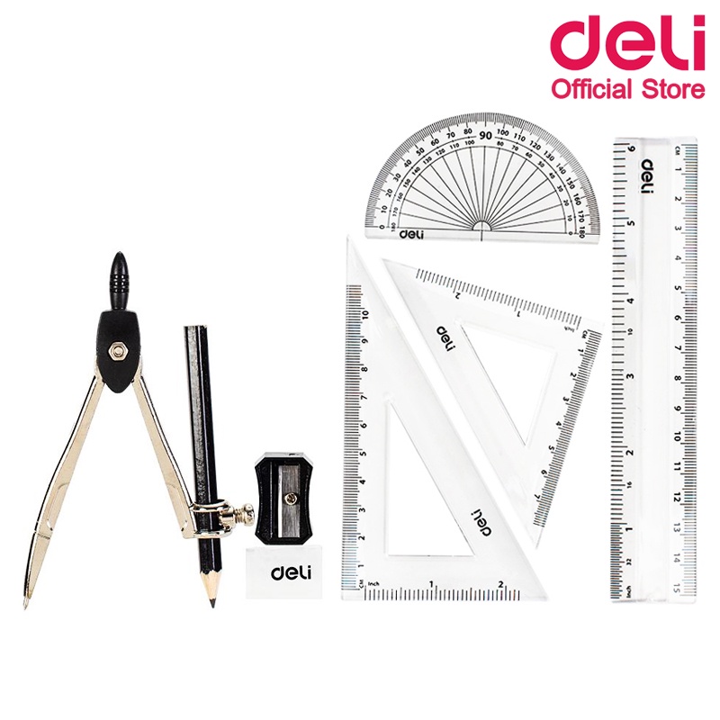 deli-g30505-zamak-compass-w-pencil-ชุดเรขาคณิตพร้อมวงเวียน-รวม-8-ชิ้น-บรรจุในกล่องเหล็ก-ชุดเรขาคณิต-ชุดวงเวียน-อุปกรณ์การเรียน-เครื่องเขียน-อุปกรณ์สำนักงาน