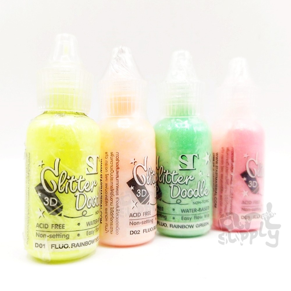 กาวร่างเส้นผสมกากเพชร-st-3-มิติ-type-d-fluo-rainbow-สีสะท้อนแสง-กันน้ำ-ขนาด-18ml-คละสี