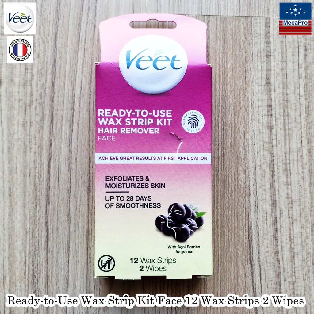 Veet® ReadytoUse Wax Strip Kit Face 12 Wax Strips 2 Wipes วีท แผ่น