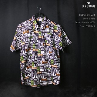 BERRER เสื้อผ้าผู้ชายอ้วน : เสื้อเชิ้ตแขนสั้น ลาย TYPO