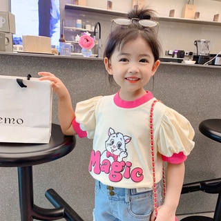 [Babycat] พร้อมส่ง ขายดี เสื้อยืดแขนสั้น พิมพ์ลาย สไตล์เกาหลี ญี่ปุ่น สีตัดกัน สําหรับเด็กผู้หญิง 2022