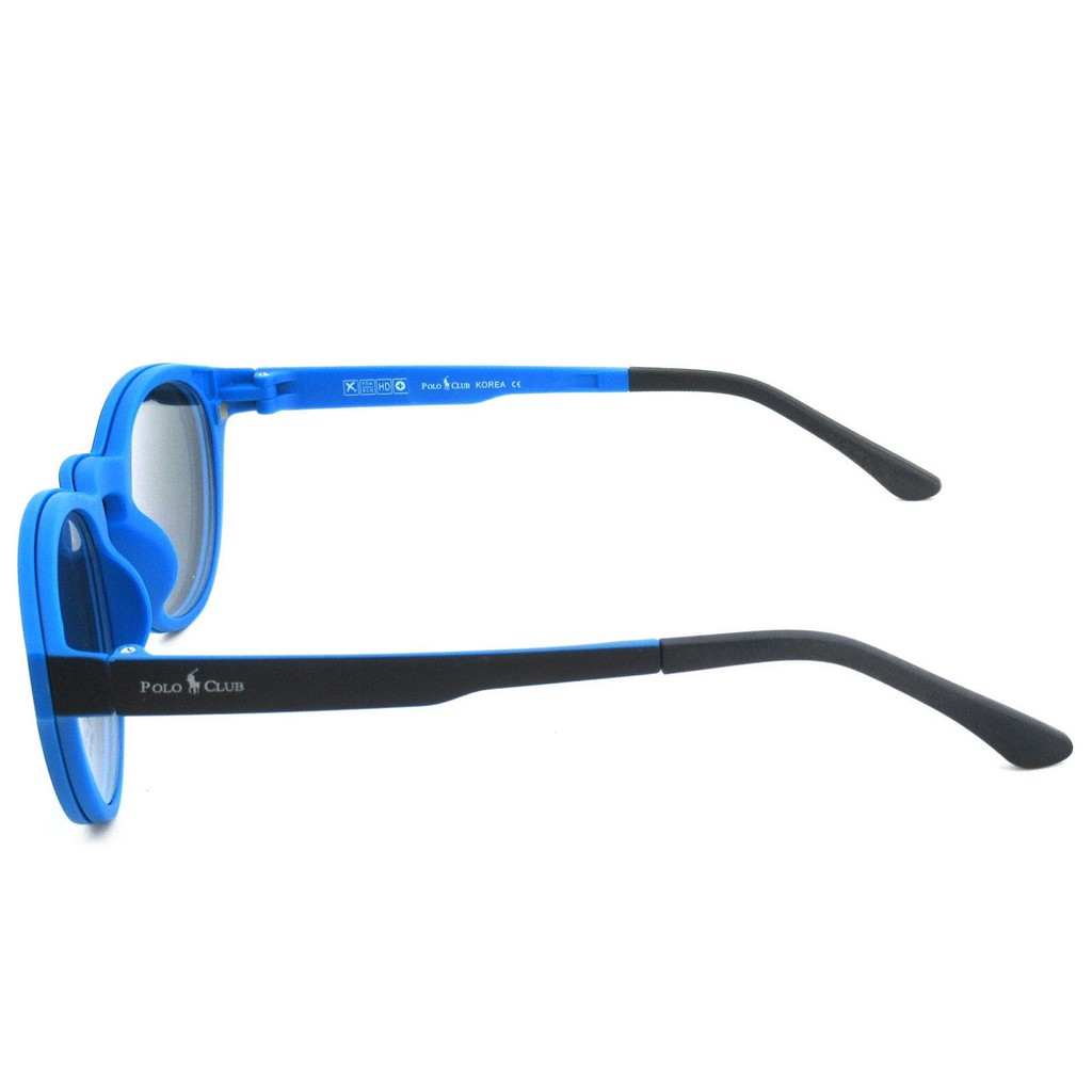 korea-แว่นตา-รุ่น-polo-p-007-สีดำตัดน้ำเงิน-มีคลิปแม่เหล็ก-สำหรับตัดเลนส์-เลนส์กันแดด-เบาและยืดหยุ่นสูง