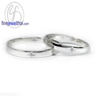 Finejewelthai-แหวนคู่-แหวนเพชร-เพชรสังเคราะห์-แหวนเงินแท้-Couple-Diamond-CZ-Silver-Ring - RC3057cz