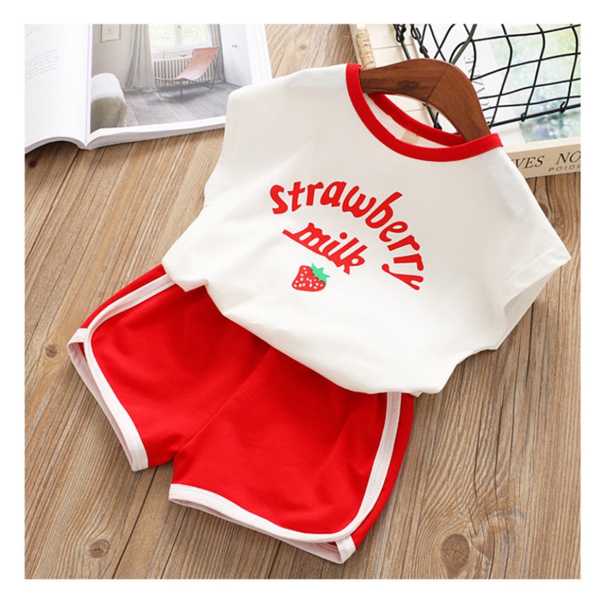 เซท-เสื้อยืดแขนสั้น-กางเกงขาสั้น-strawberry-milk