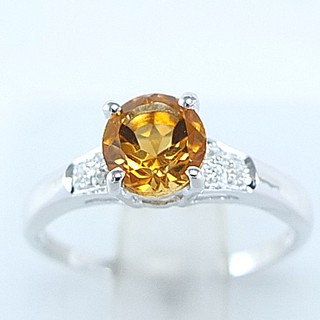 💎S1027 แหวนพลอยแท้ แหวนเงินแท้ชุบทองคำขาว พลอยซิทรินแท้ 100%