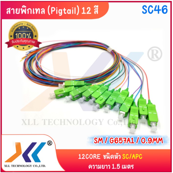 สายไฟเบอร์ออฟติกพิกเทล (Pigtail) 1 Core ชนิดหัว SC/APC , SC/UPC แพ็ค 12 ...