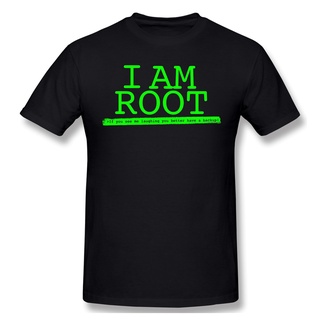 เสื้อยืดคอกลม ผ้าฝ้าย 100% พิมพ์ลาย linux I Am Root สําหรับผู้ชายสามารถปรับแต่งได้