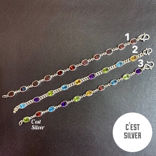 พร้อมส่ง‼️ข้อมือเงินแท้พลอยแท้หลายสี ข้อมือเงินประดับพลอย ข้อมือเงิน ข้อมือพลอย งานฝีมือ พลอยเจียระไน