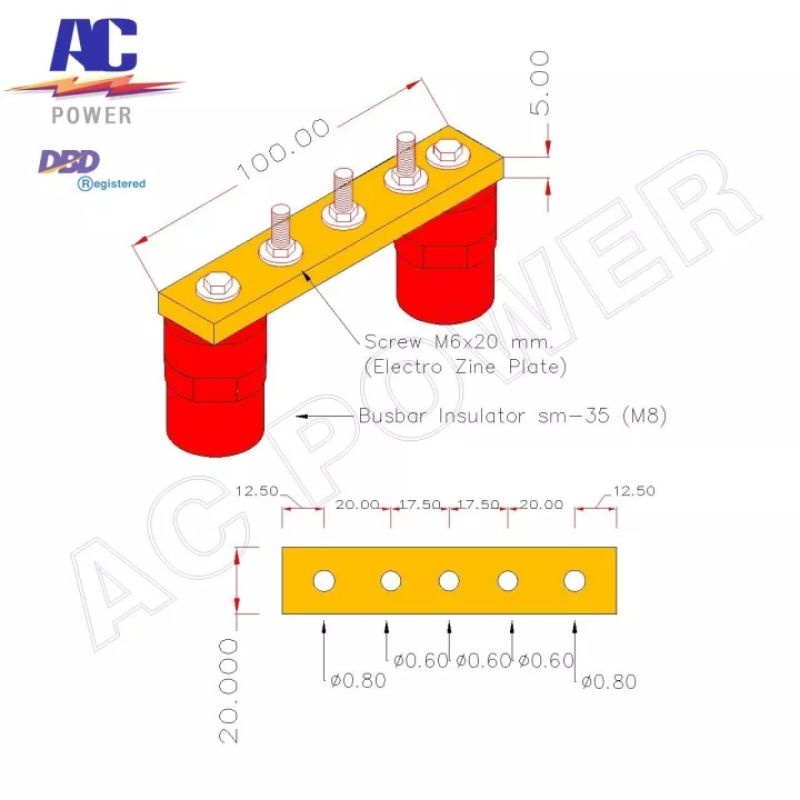 บัสบาร์ทองแดง-บาร์กราวด์-บาร์นิวทรัล-20-00-x-5-00-mm-บาร์ทองแดง-99-95-พั้นช์รู-6-มม-สกรู-m6-พร้อม-ลูกถ้วย-sm35-m8