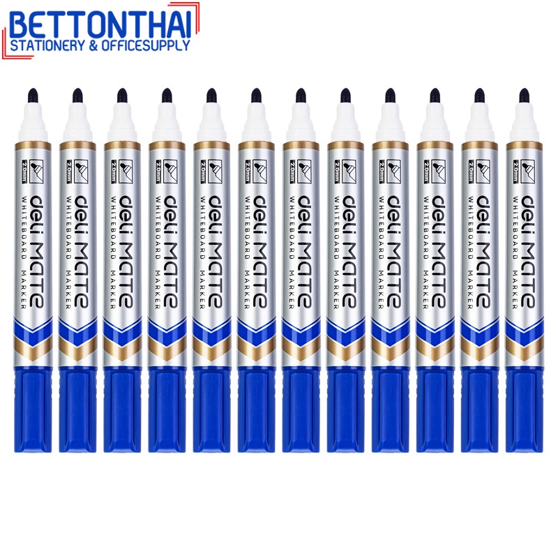 deli-u00330-dry-erase-marker-ปากกาไวท์บอร์ดปลอดสารพิษ-ไม่มีกลิ่นฉุน-แพ็ค-12-แท่ง-หมึกน้ำเงิน-เครื่องเขียน-ปากกาไวท์บอร์ด