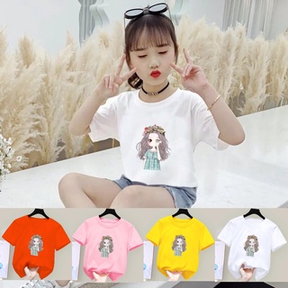 ใหม่ เสื้อยืดลําลอง ผ้าฝ้าย แขนสั้น คุณภาพสูง สไตล์เกาหลี แฟชั่นฤดูร้อน สําหรับเด็กผู้หญิง อายุ 4-12 ปี