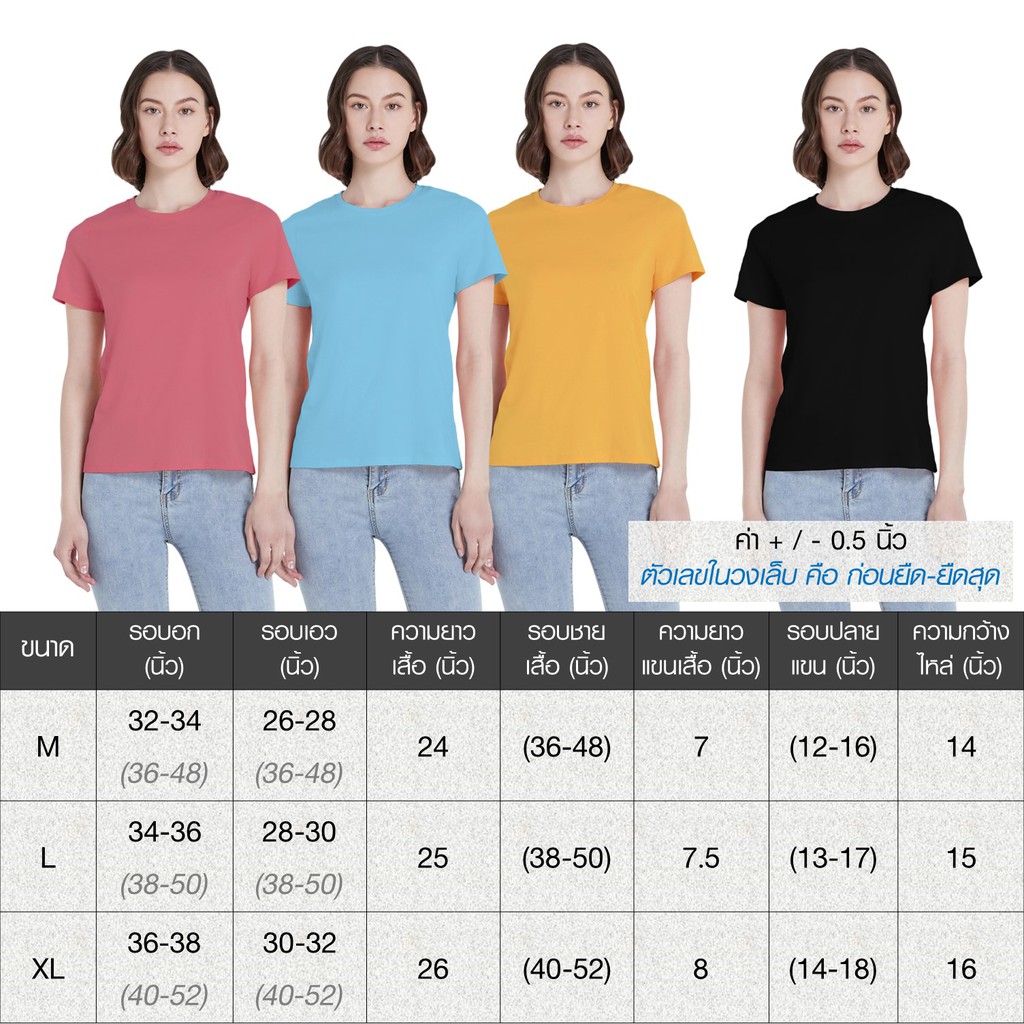 เสื้อยืดสีขาวcherilon-เชอรีล่อน-12-สี-เสื้อยืด-เสื้อยืดผู้หญิง-แขนสั้น-คอกลม-ผ้าฝ้าย-cotton-100-combed-เบอร์32-นุ่มสบาย