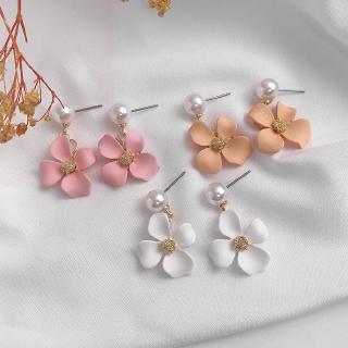 Fashion Korean Flower Pearl Stud Earrings Girl Ins