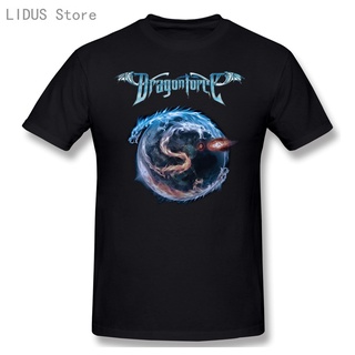 เสื้อยืดแขนสั้นลําลอง คอกลม ผ้าฝ้าย 100% พิมพ์ลายโลโก้ Dragon Force Metal Band แฟชั่นสําหรับผู้ชาย และคู่รัก