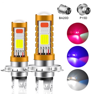 หลอดไฟหน้า LED P15D H4 H6 BA20D Hi/Lo Beam 3 สี 1 ชิ้น สําหรับรถจักรยานยนต์ สกูตเตอร์ รถยนต์