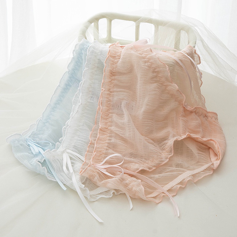 5-Pack Cotton Lace Classic Knitted Panties with Bow and Gathered Detail main image 1