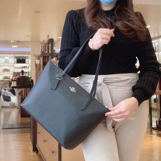 🎀 (สด-ผ่อน) กระเป๋าสะพาย สีดำ มีซิป 4454 ZIP TOP TOTE Crossgrain leather