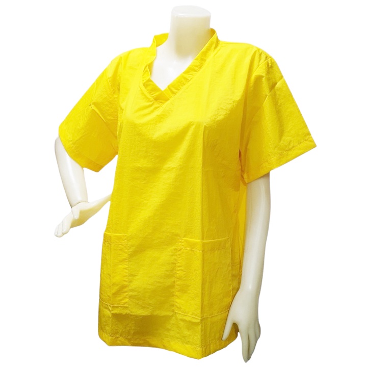 groomer-apparel-เสื้อช่างตัดขนสุนัข-dogtalog-แบบคอวี-ทรงเสื้อสครับ-สีเหลือง-เบอร์-m