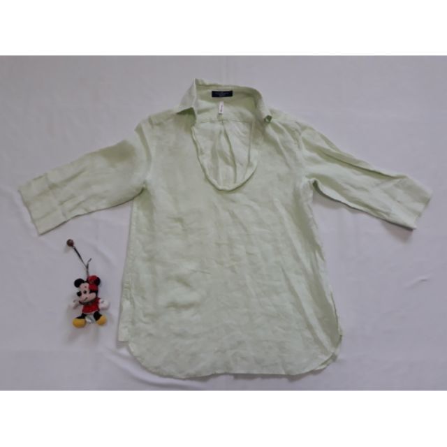 เสื้อคอปกสีเขียวมิ้น-ผ้าลินิน