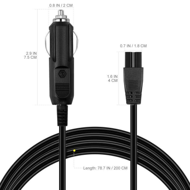 12-โวลต์-2-เมตรสายไฟต่อรถตู้เย็นสายเคเบิลอะแดปเตอร์ไฟฟ้าตู้เย็นขนาดเล็กสายไฟต่อ-สีดำ